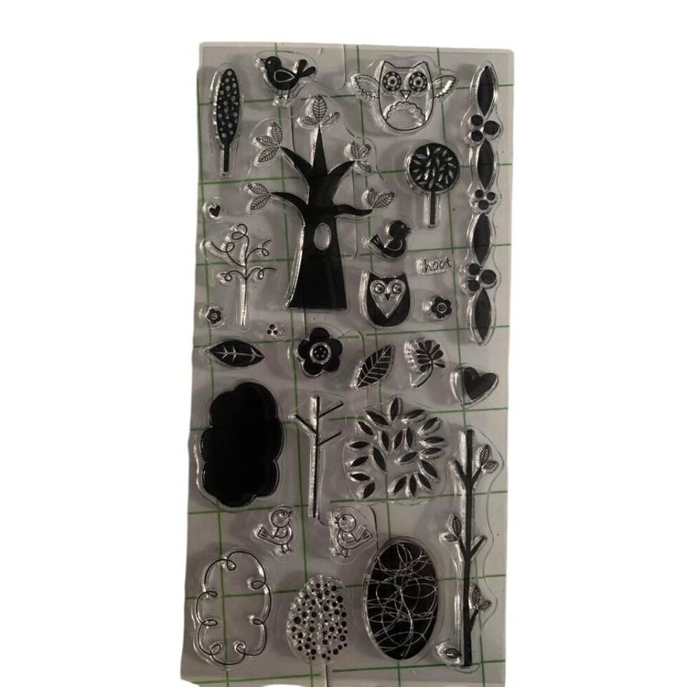 Clear Cling Stamps Set Featuring Trees Owl & Bird Designs